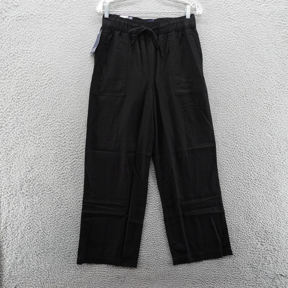 Gap Womens Black Linen Blend Wide Leg Drawstring Pants Small NWT